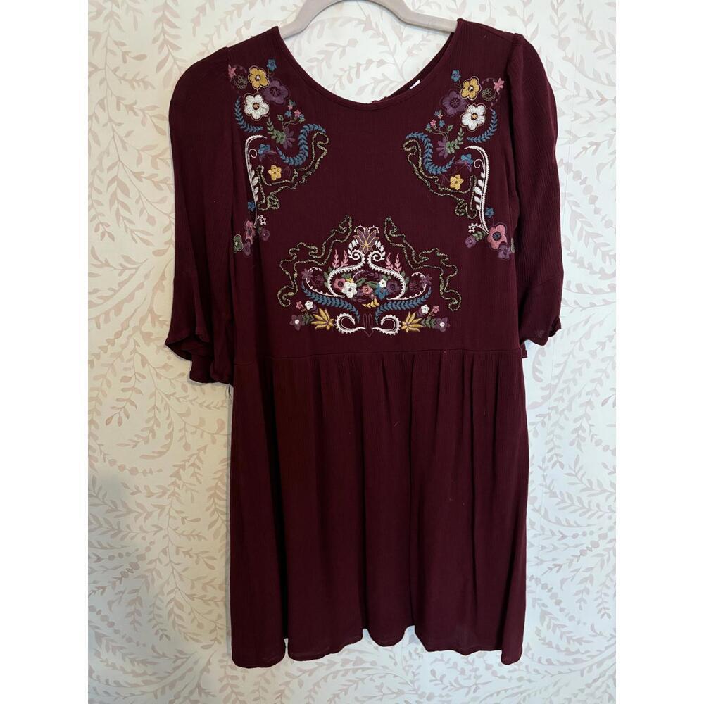 Nwot Free People Burgundy Embroidered High Waist Dress M